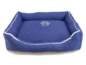 Cama Cuadrada Azul con Huella y Ribete