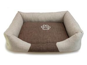 Cama Cuadrada Marrón y Beige con Huella